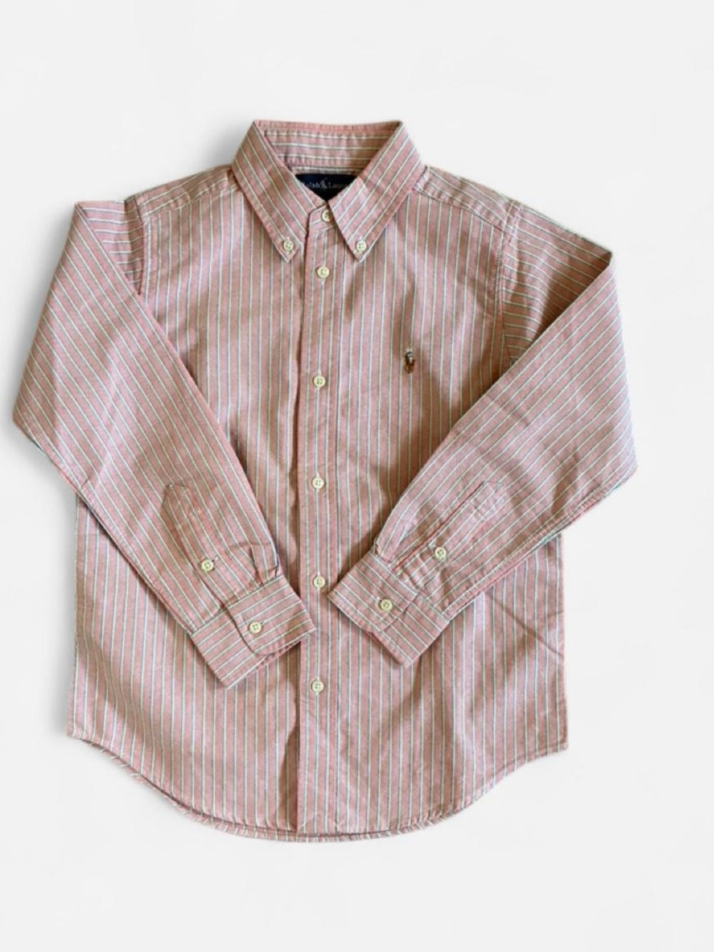 Vintage Ralph Lauren Boys' Pink & White Striped Button-Down Shirt Size 7